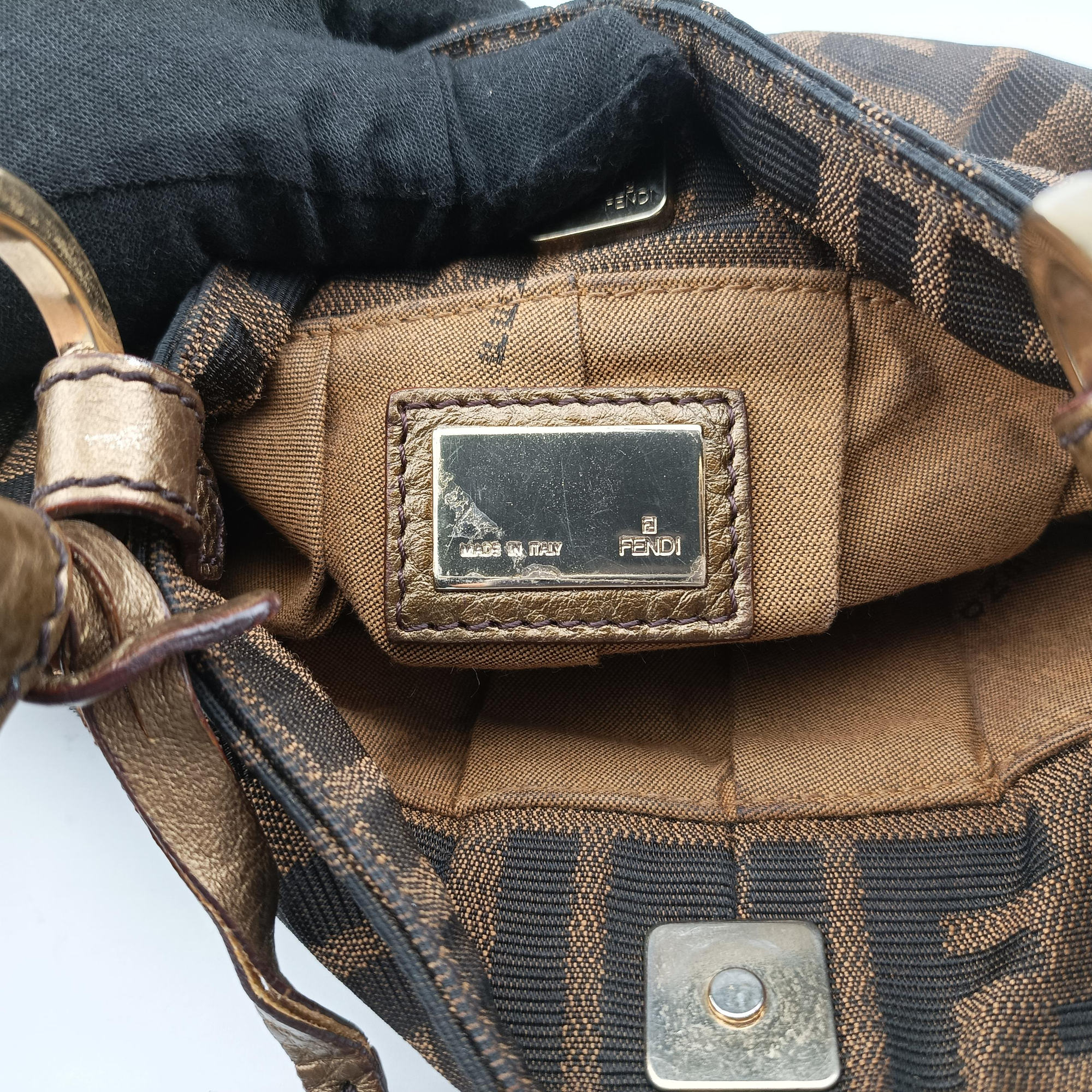 Pre-owned Fendi Mini Chef Brown jacquard 8BK044 shoulderbag | stylenewstar