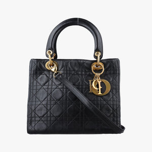 Pre-owned Christian Dior Lady Dior Black lambskin  shoulderbag | stylenewstar