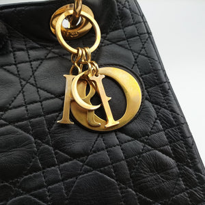 Pre-owned Christian Dior Lady Dior Black lambskin  shoulderbag | stylenewstar