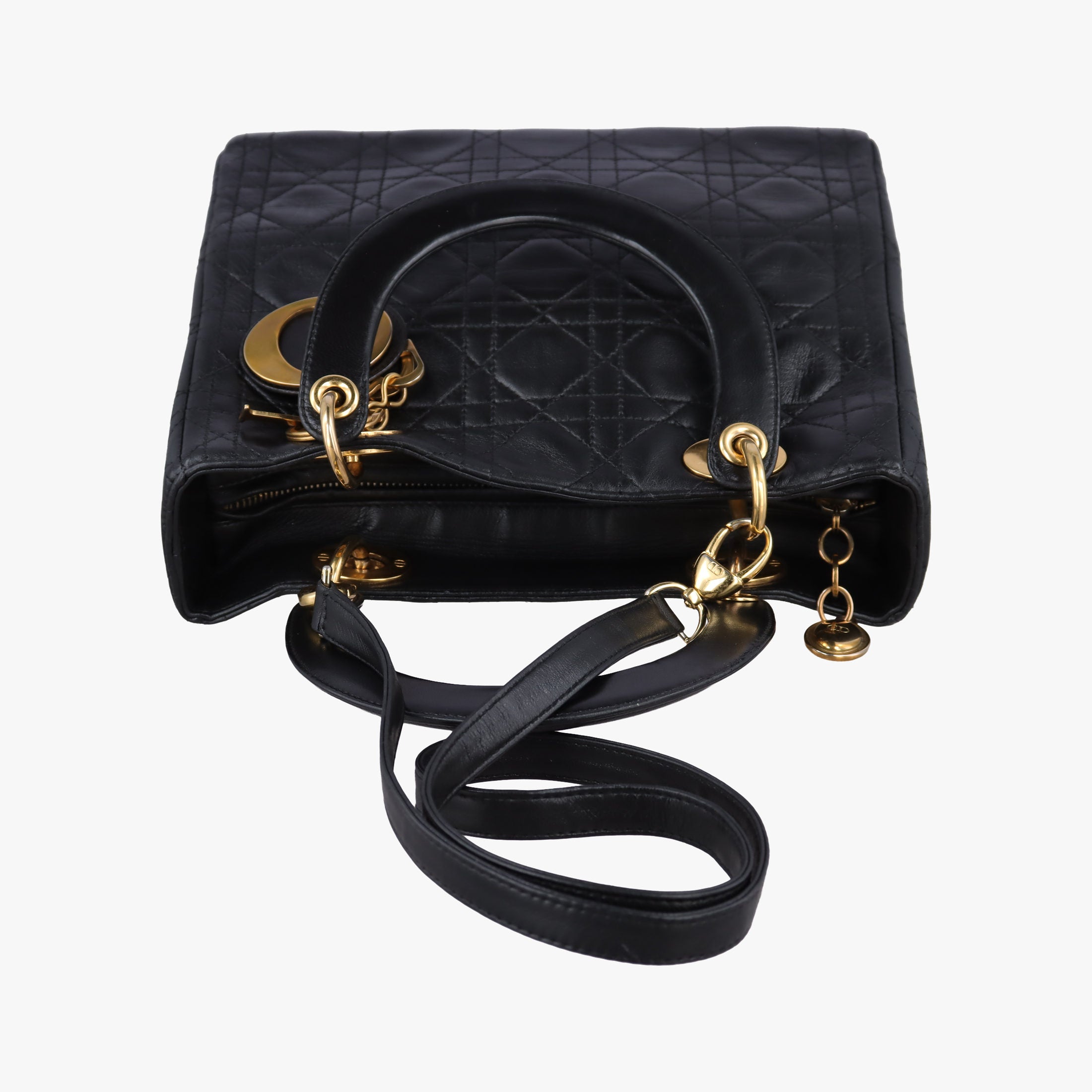Pre-owned Christian Dior Lady Dior Black lambskin  shoulderbag | stylenewstar