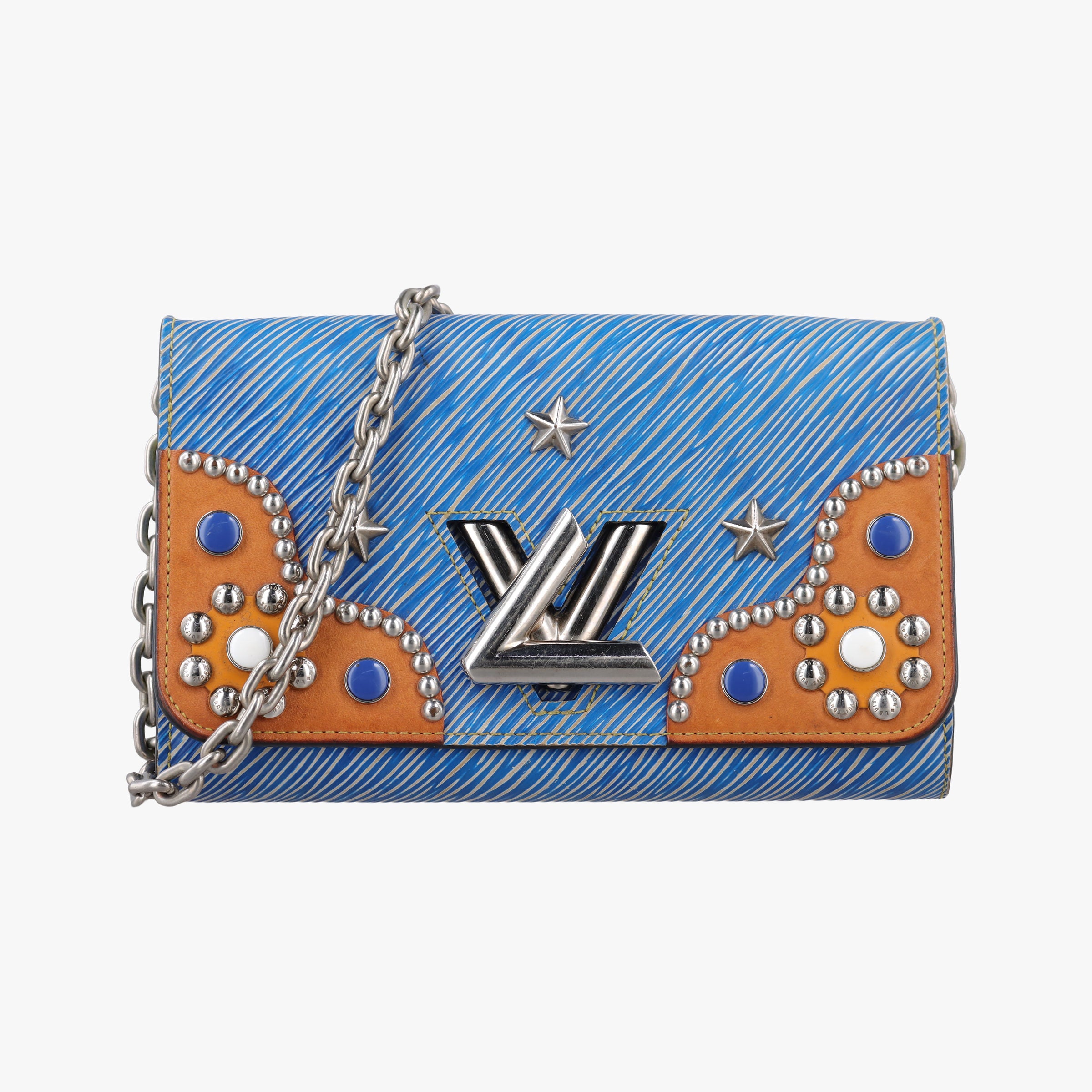 Pre-owned Louis Vuitton Twist chain wallet Blue × brown Epi leather  shoulderbag | stylenewstar
