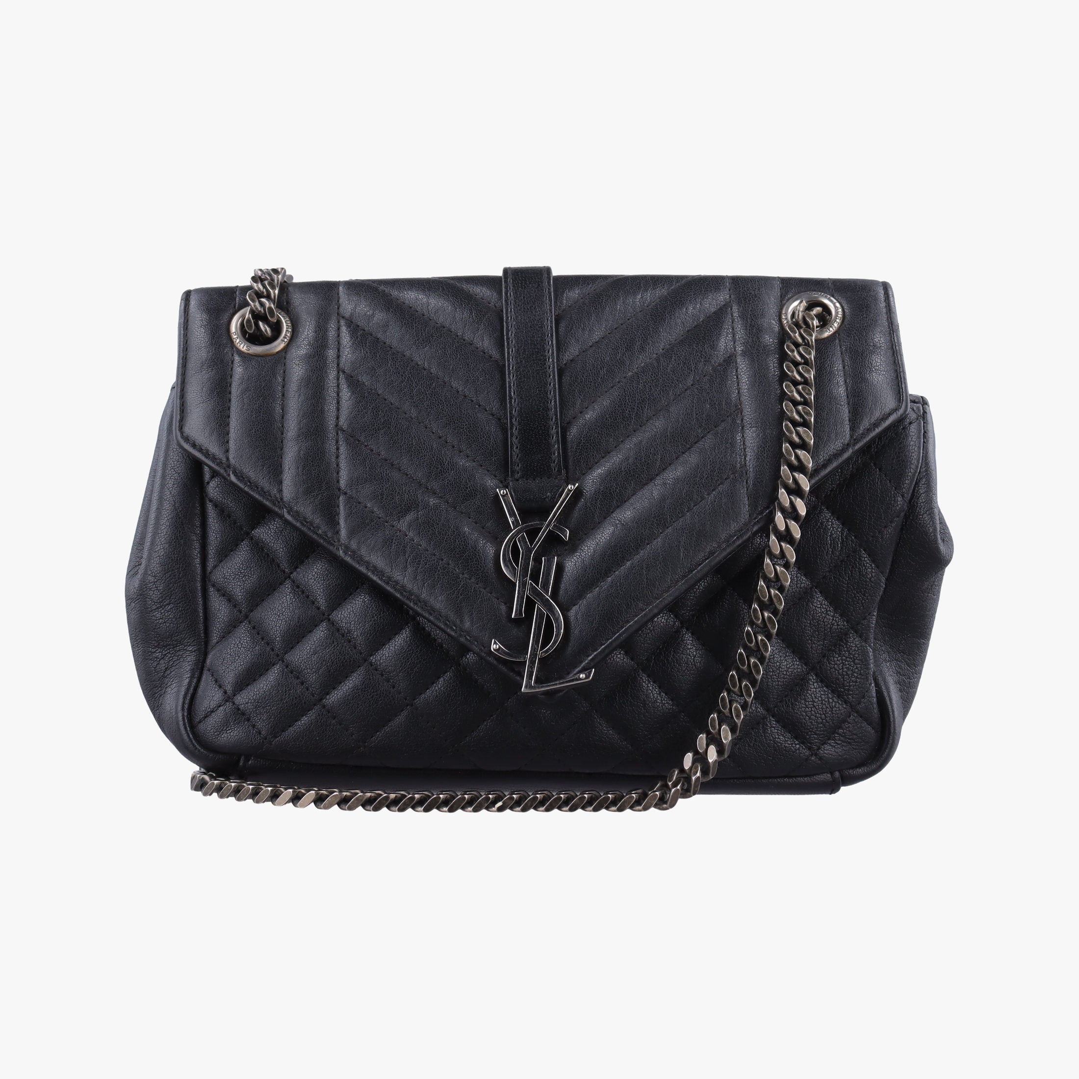Pre-owned Yves Saint Laurent ENVELOPE Black Leather 428125 shoulderbag | stylenewstar