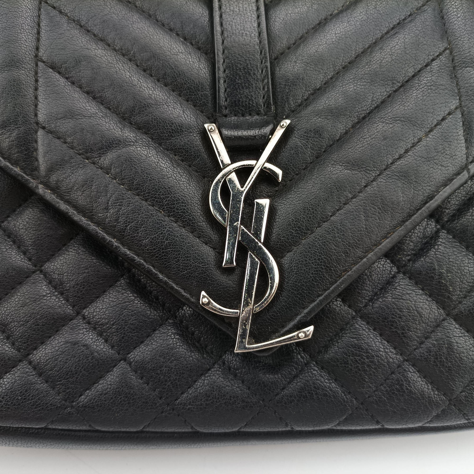 Pre-owned Yves Saint Laurent ENVELOPE Black Leather 428125 shoulderbag | stylenewstar