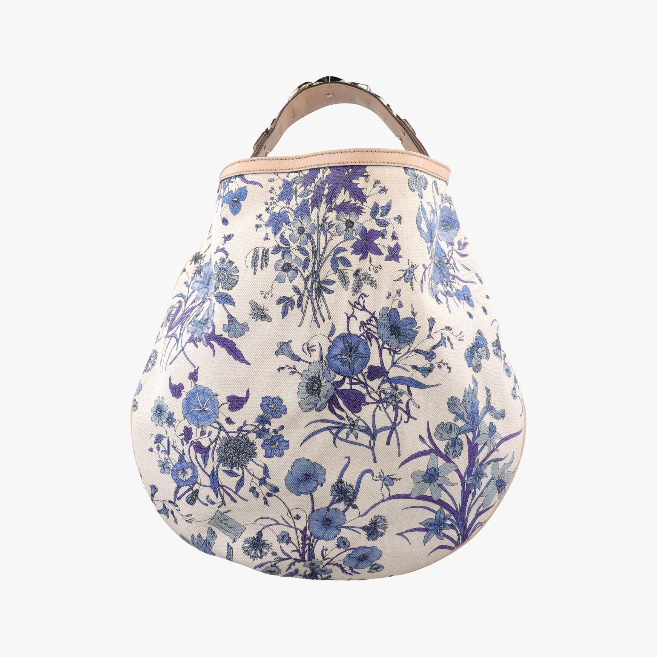 Pre-owned Gucci Flora Wave Hobo Blue ×l White Canvas×leather 170014 shoulderbag | stylenewstar