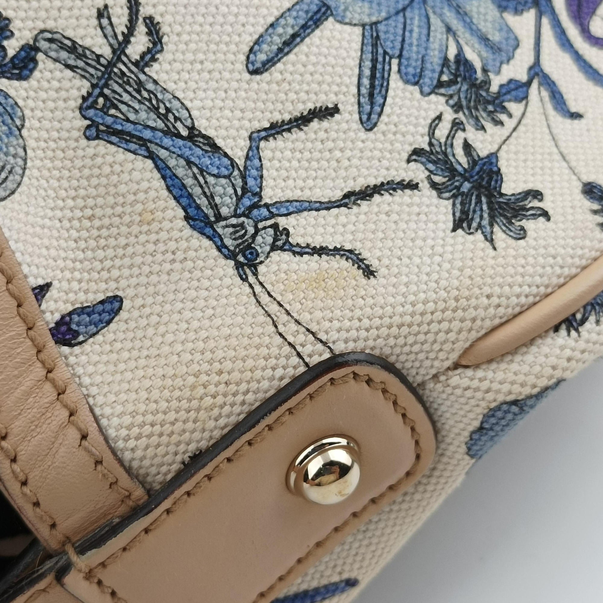 Pre-owned Gucci Flora Wave Hobo Blue ×l White Canvas×leather 170014 shoulderbag | stylenewstar