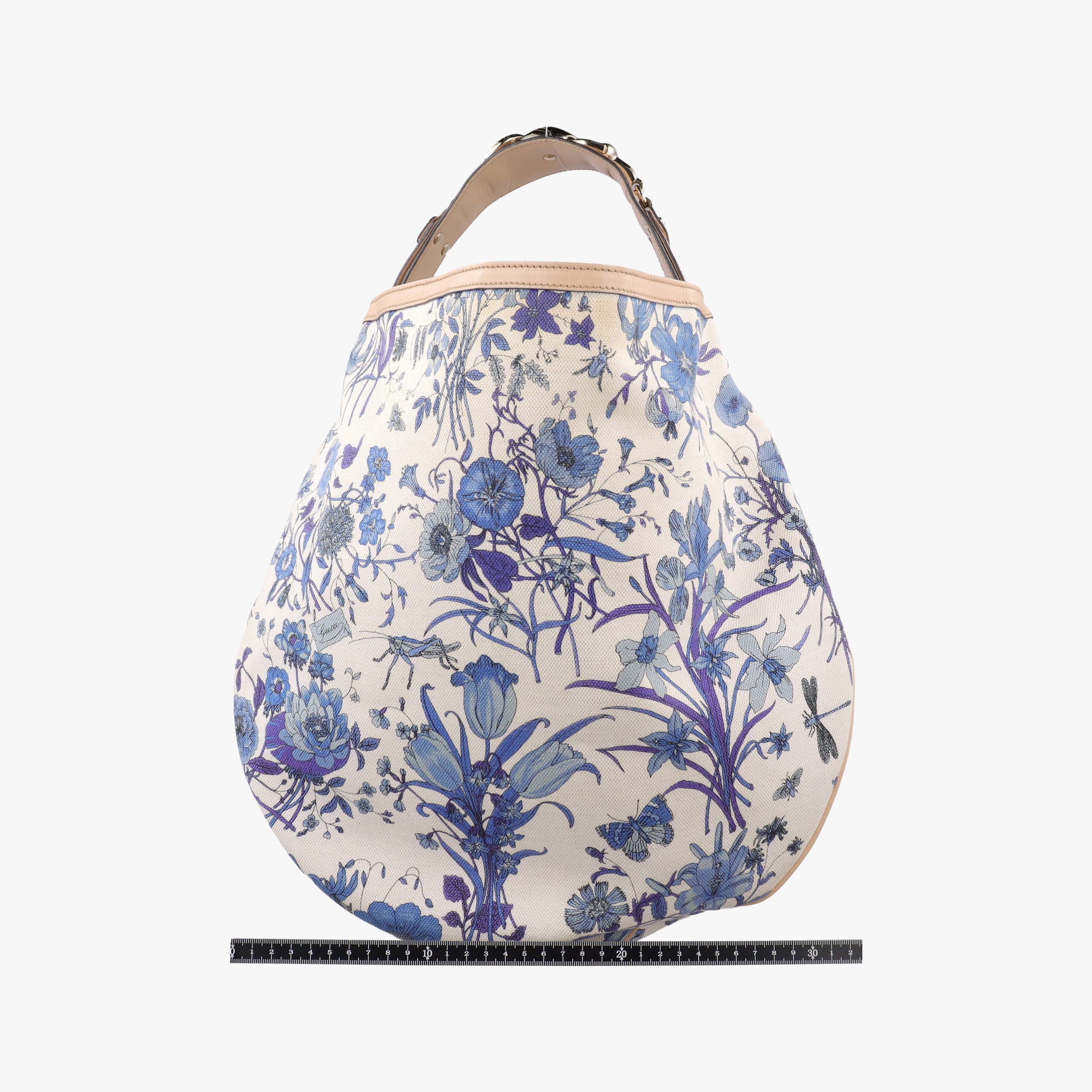 Pre-owned Gucci Flora Wave Hobo Blue ×l White Canvas×leather 170014 shoulderbag | stylenewstar