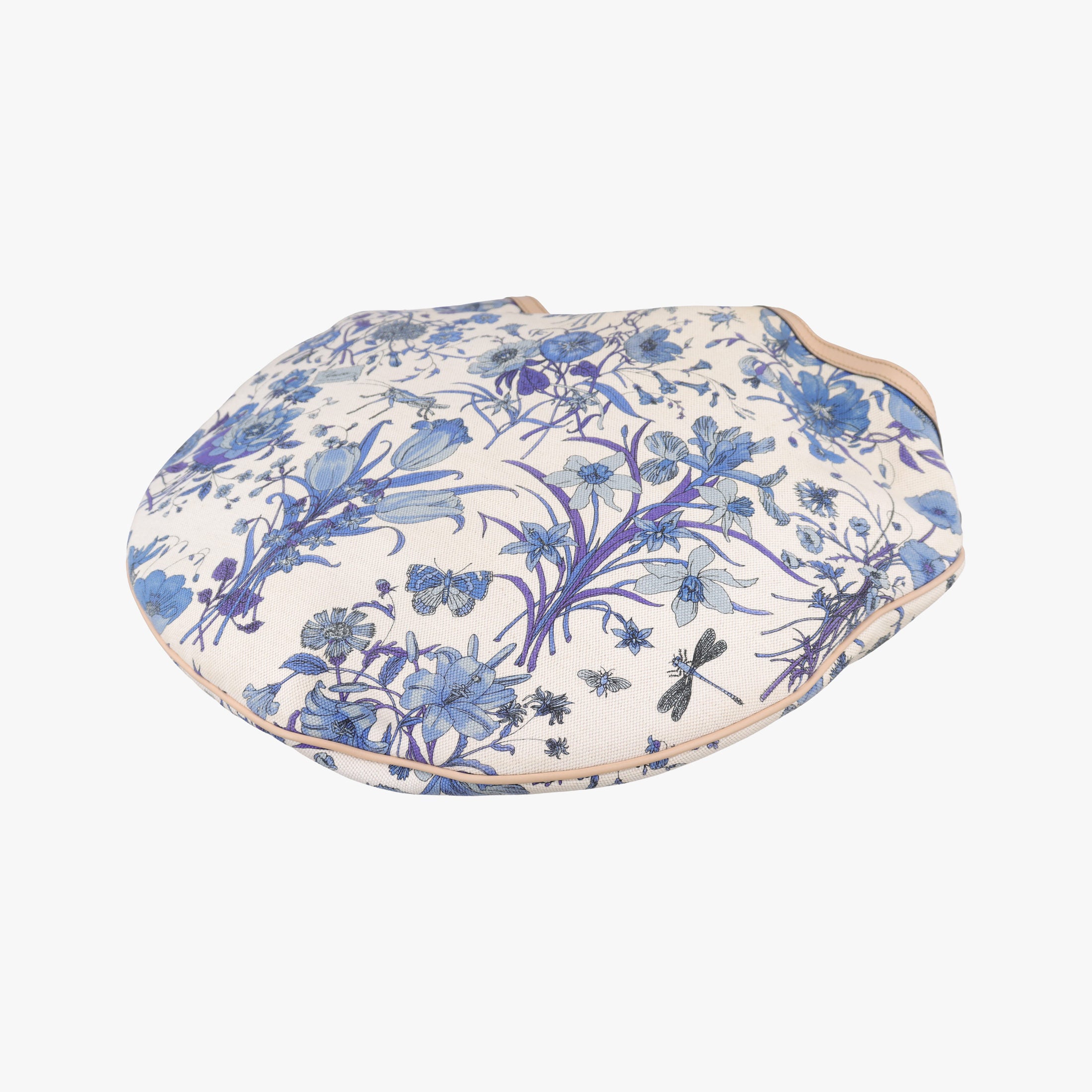 Pre-owned Gucci Flora Wave Hobo Blue ×l White Canvas×leather 170014 shoulderbag | stylenewstar