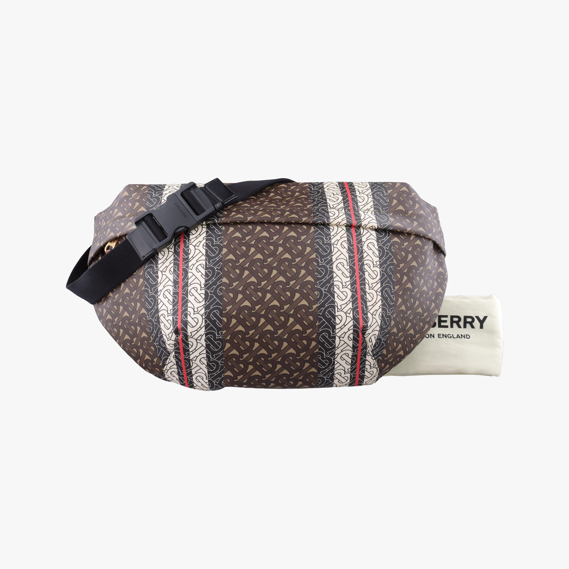 Pre-owned Burberry Monogram Stripe Brown×Multicolour PVC coated canvas x leather  bum bag/waist bag | stylenewstar