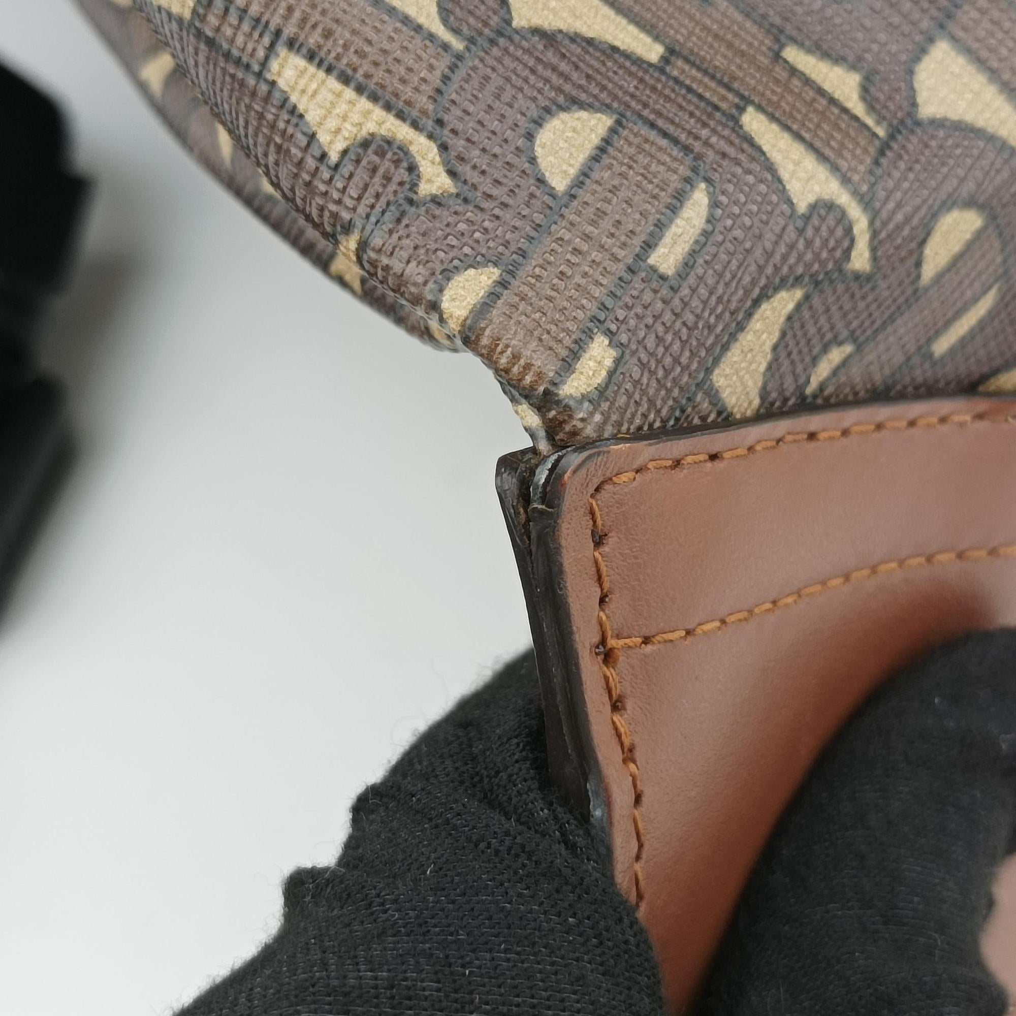 Pre-owned Burberry Monogram Stripe Brown×Multicolour PVC coated canvas x leather  bum bag/waist bag | stylenewstar