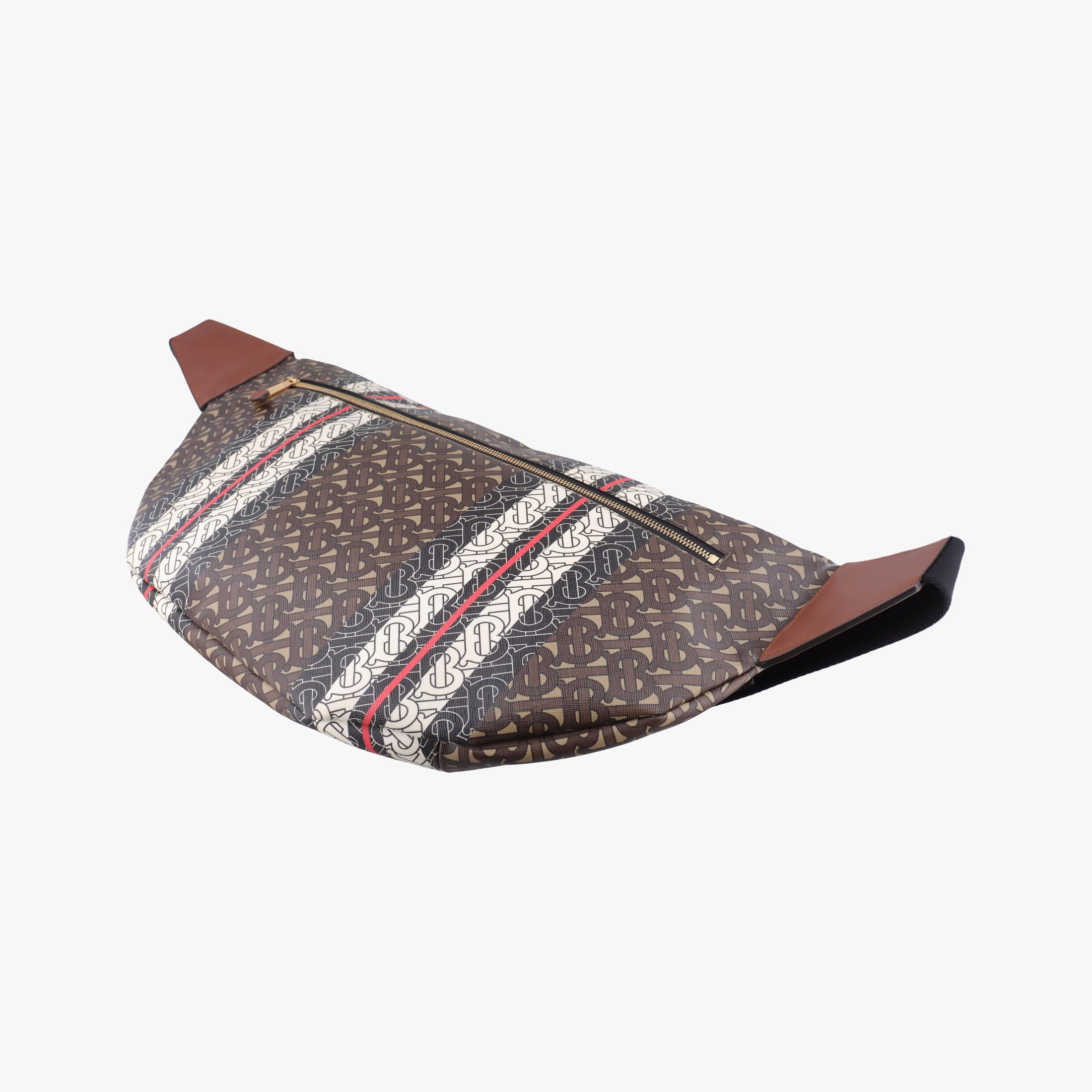 Pre-owned Burberry Monogram Stripe Brown×Multicolour PVC coated canvas x leather  bum bag/waist bag | stylenewstar
