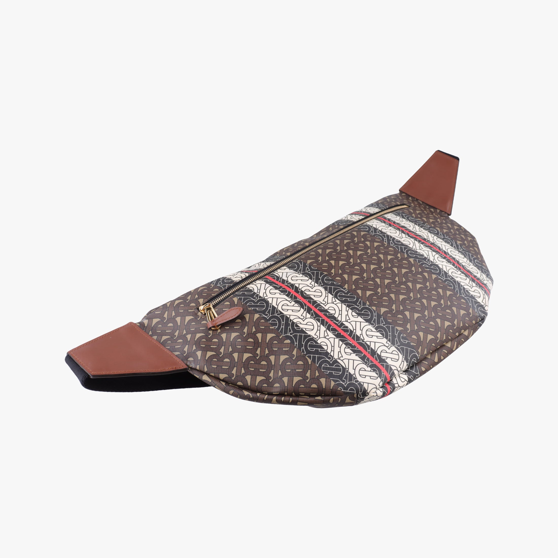 Pre-owned Burberry Monogram Stripe Brown×Multicolour PVC coated canvas x leather  bum bag/waist bag | stylenewstar