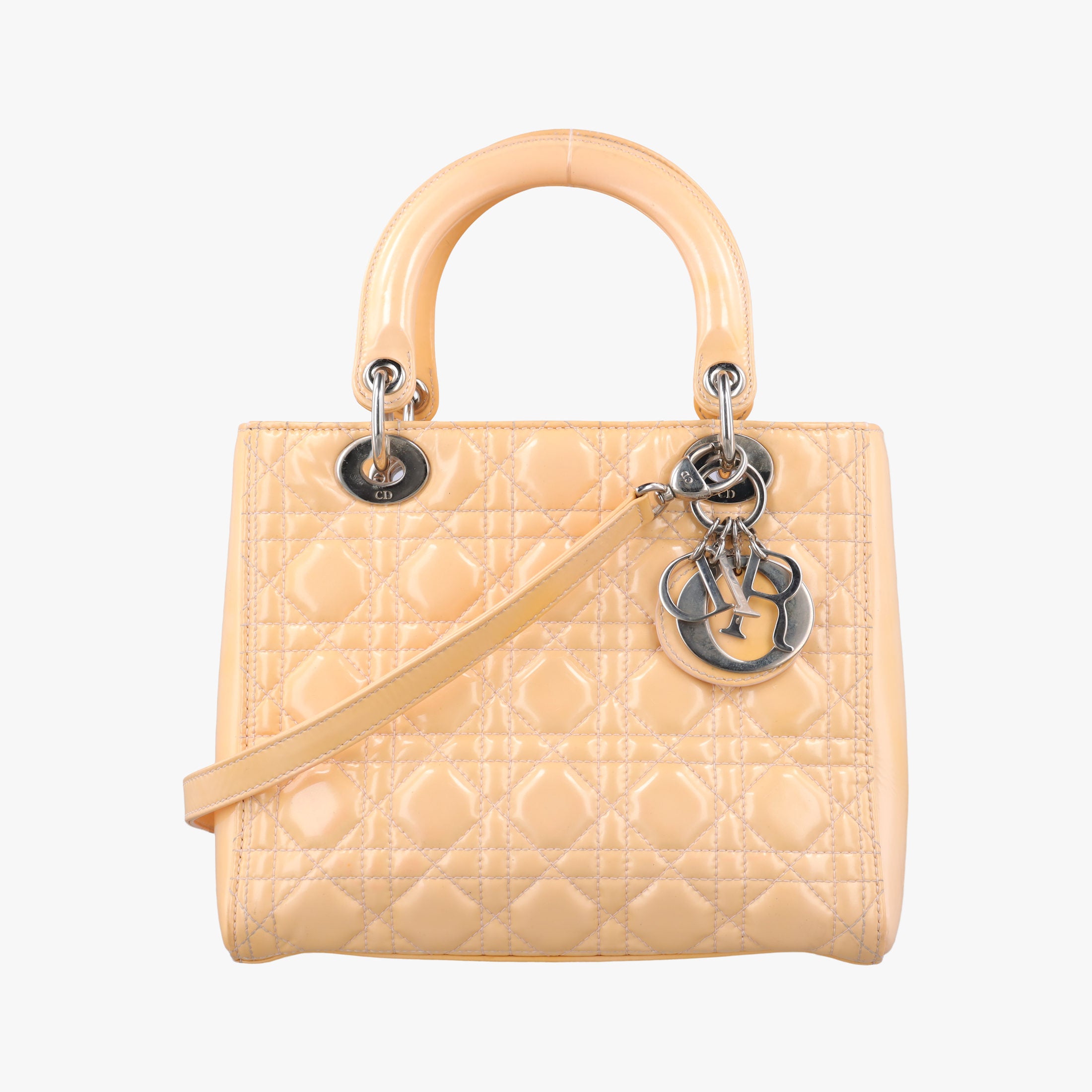 Pre-owned Christian Dior Lady Dior Beige Patent  shoulderbag | stylenewstar
