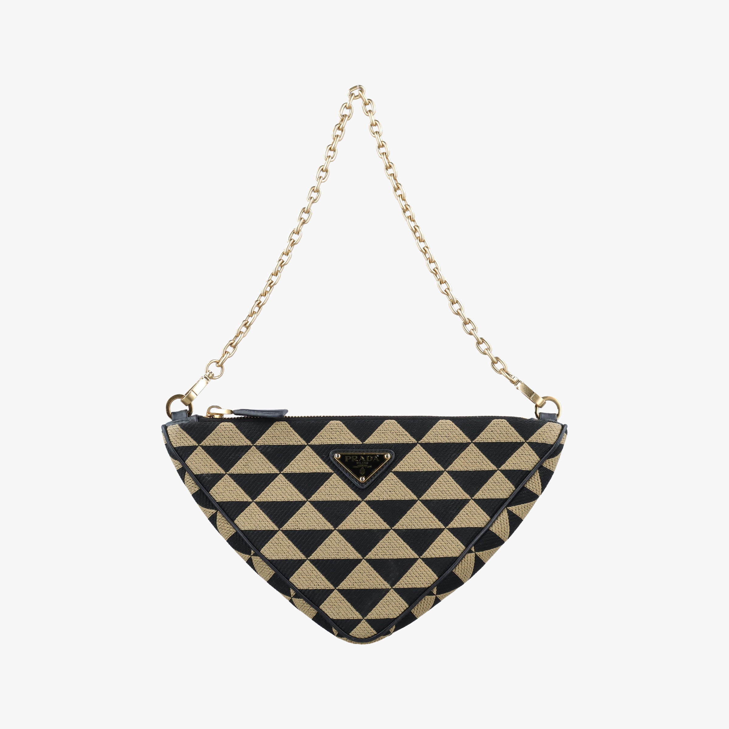 Pre-owned Prada Triangolo Triangle Beige Jacquard  ×  Saffiano leather 1BC543 handbag | stylenewstar