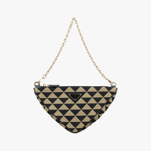 Pre-owned Prada Triangolo Triangle Beige Jacquard  ×  Saffiano leather 1BC543 handbag | stylenewstar