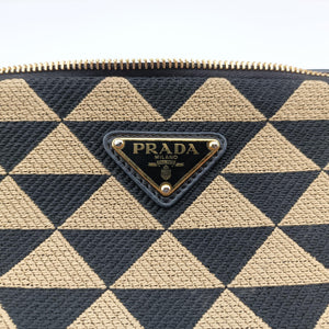 Pre-owned Prada Triangolo Triangle Beige Jacquard  ×  Saffiano leather 1BC543 handbag | stylenewstar