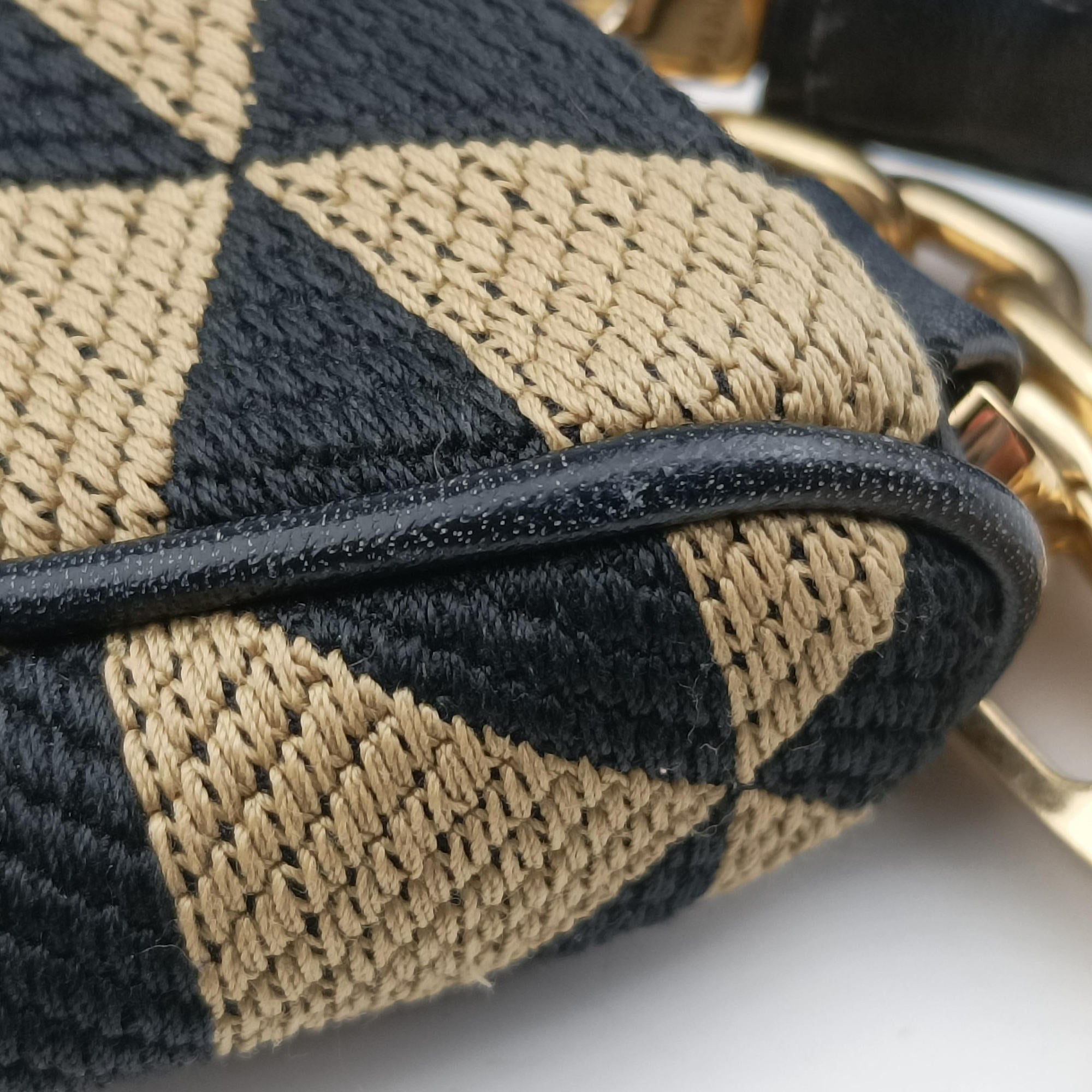Pre-owned Prada Triangolo Triangle Beige Jacquard  ×  Saffiano leather 1BC543 handbag | stylenewstar