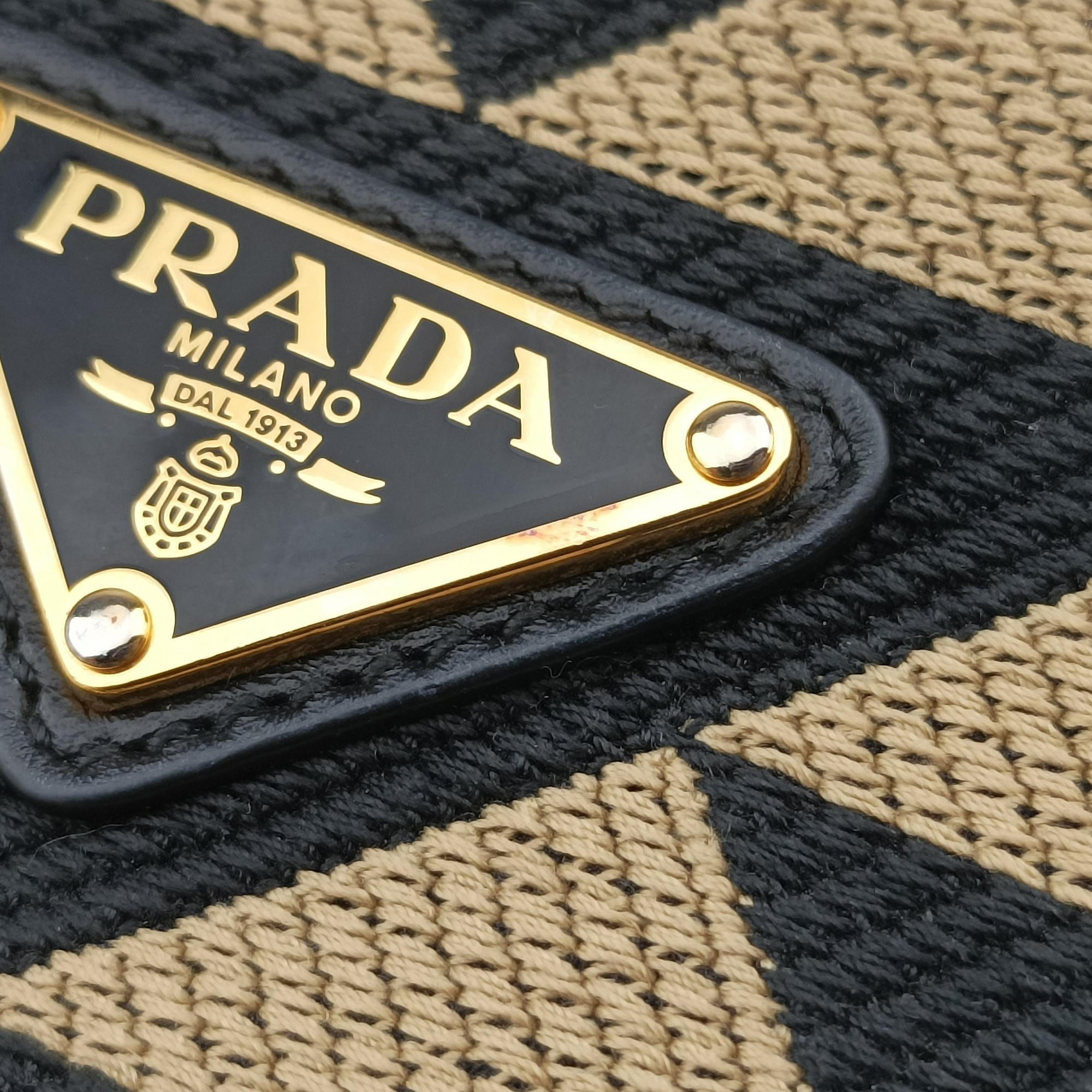 Pre-owned Prada Triangolo Triangle Beige Jacquard  ×  Saffiano leather 1BC543 handbag | stylenewstar