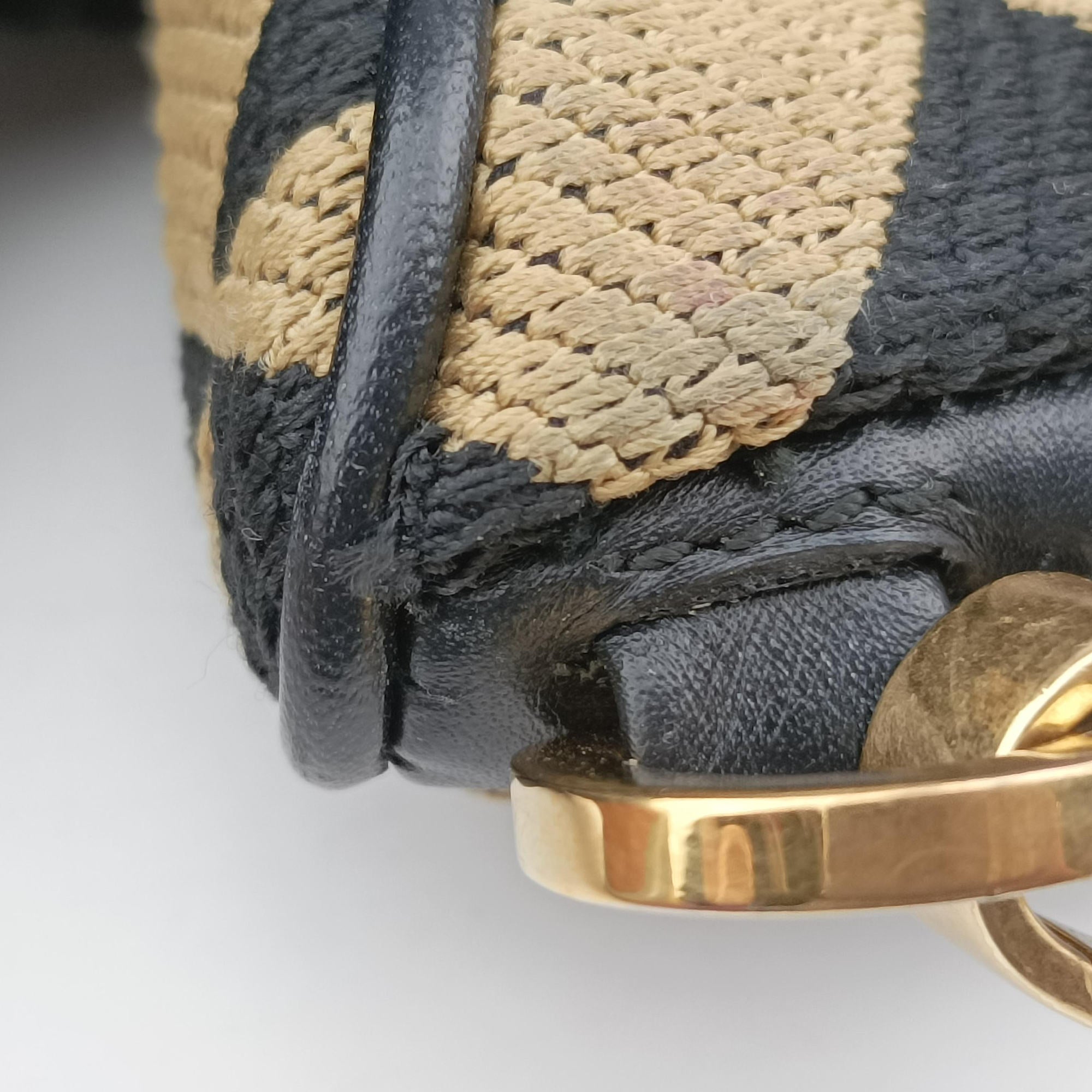 Pre-owned Prada Triangolo Triangle Beige Jacquard  ×  Saffiano leather 1BC543 handbag | stylenewstar