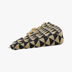 Pre-owned Prada Triangolo Triangle Beige Jacquard  ×  Saffiano leather 1BC543 handbag | stylenewstar