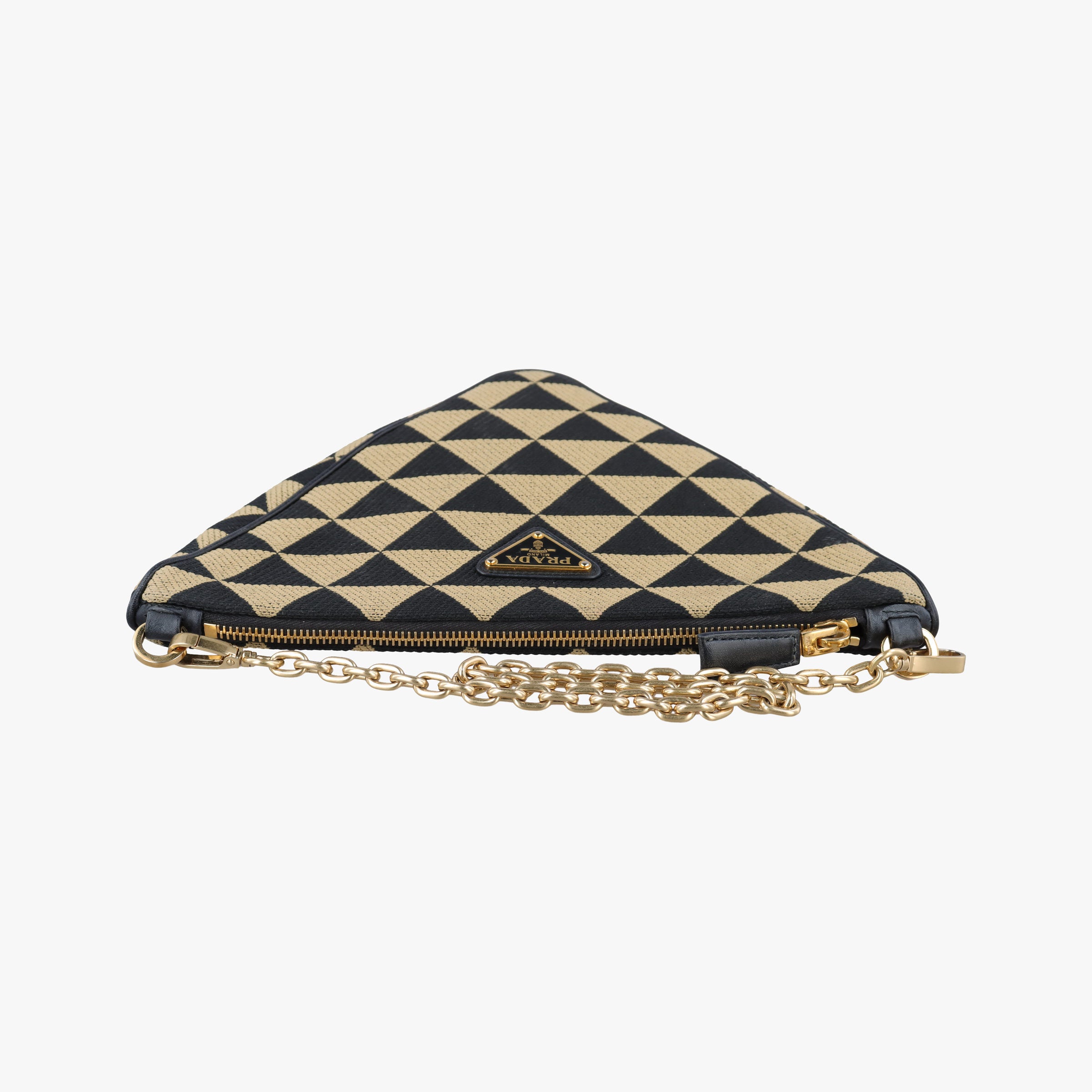 Pre-owned Prada Triangolo Triangle Beige Jacquard  ×  Saffiano leather 1BC543 handbag | stylenewstar