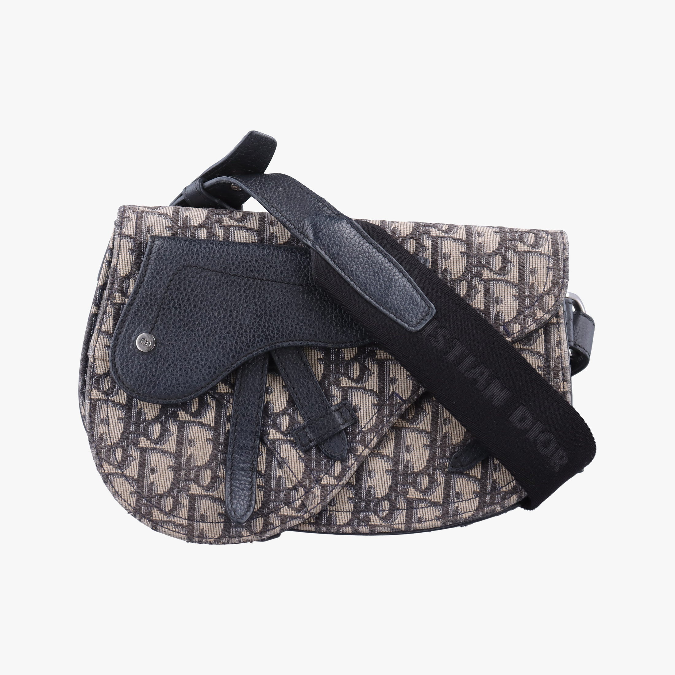 Pre-owned Christian Dior Saddle Pouch Navy×Black Jacquard  shoulderbag | stylenewstar