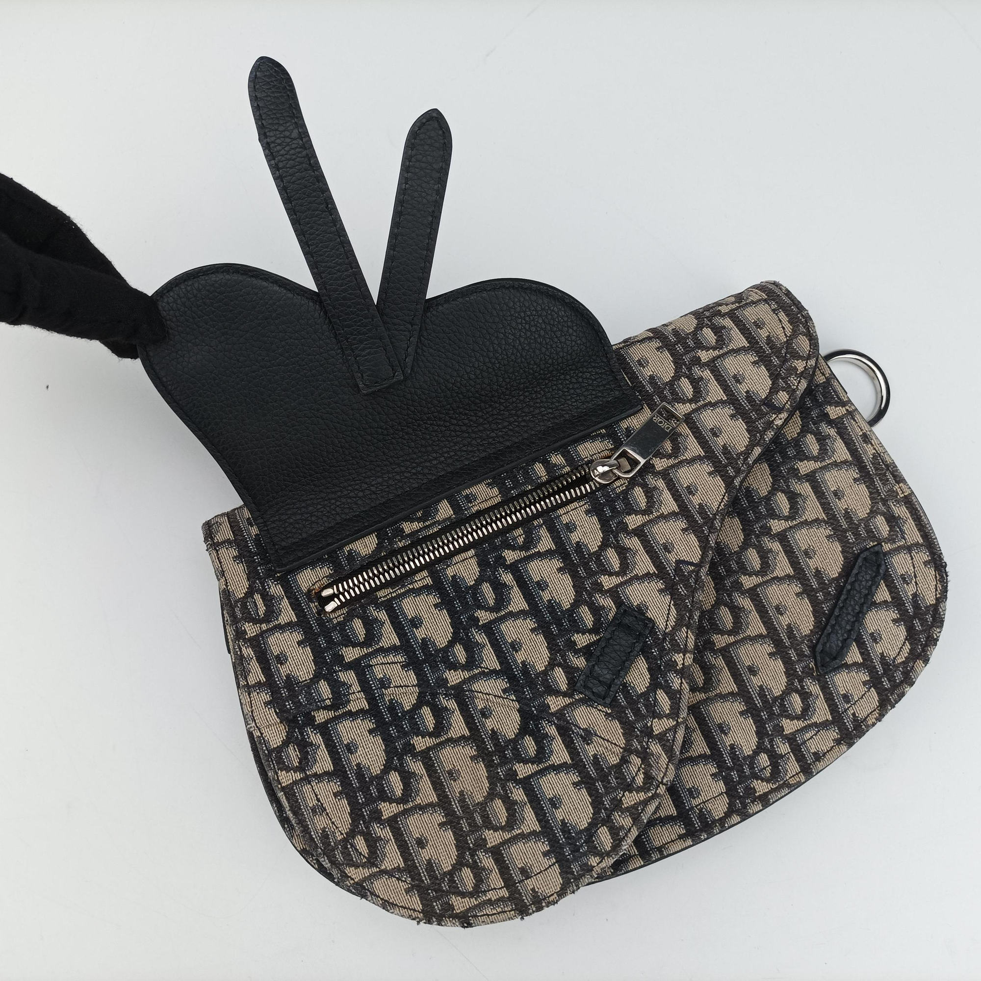 Pre-owned Christian Dior Saddle Pouch Navy×Black Jacquard  shoulderbag | stylenewstar
