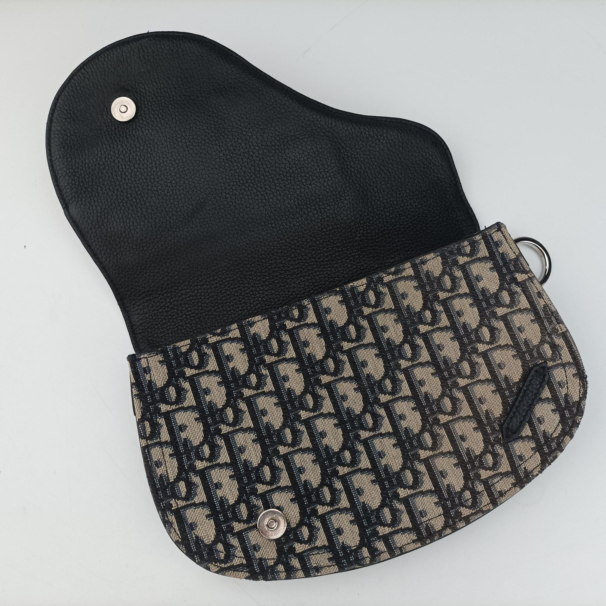 Pre-owned Christian Dior Saddle Pouch Navy×Black Jacquard  shoulderbag | stylenewstar