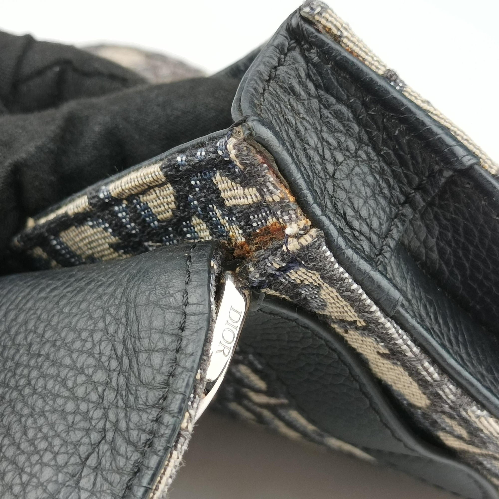 Pre-owned Christian Dior Saddle Pouch Navy×Black Jacquard  shoulderbag | stylenewstar