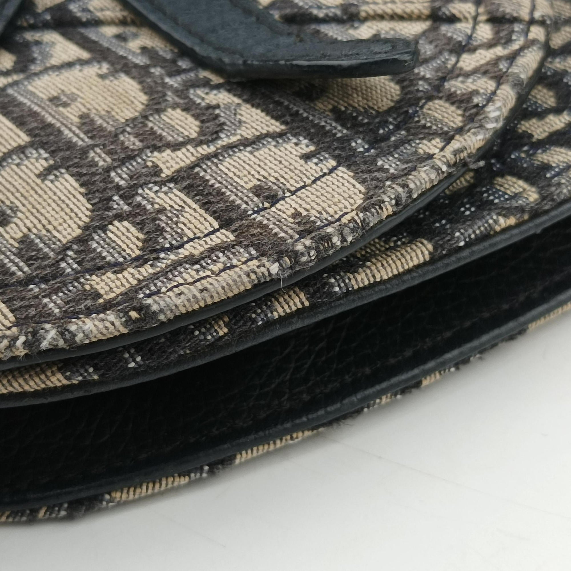Pre-owned Christian Dior Saddle Pouch Navy×Black Jacquard  shoulderbag | stylenewstar