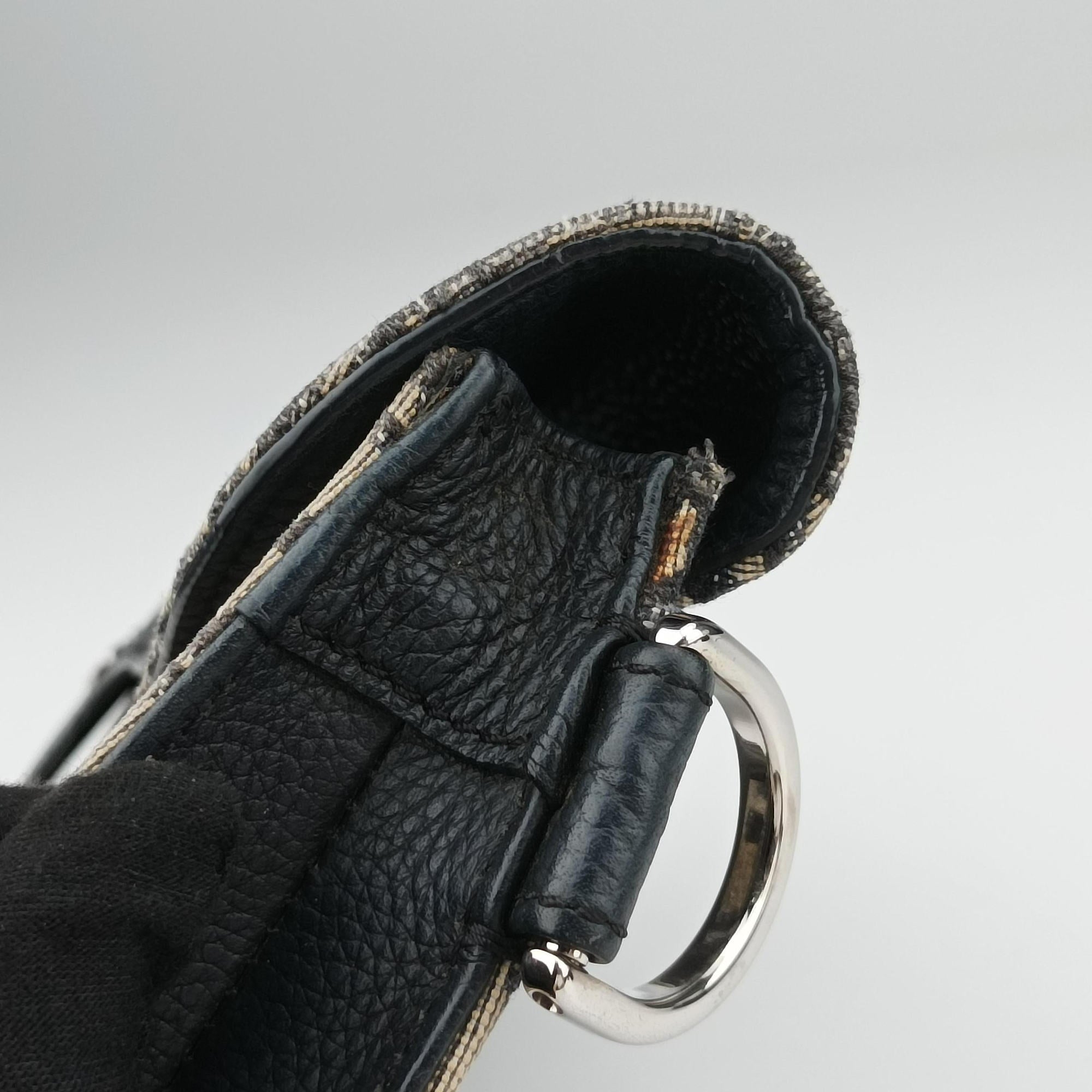 Pre-owned Christian Dior Saddle Pouch Navy×Black Jacquard  shoulderbag | stylenewstar