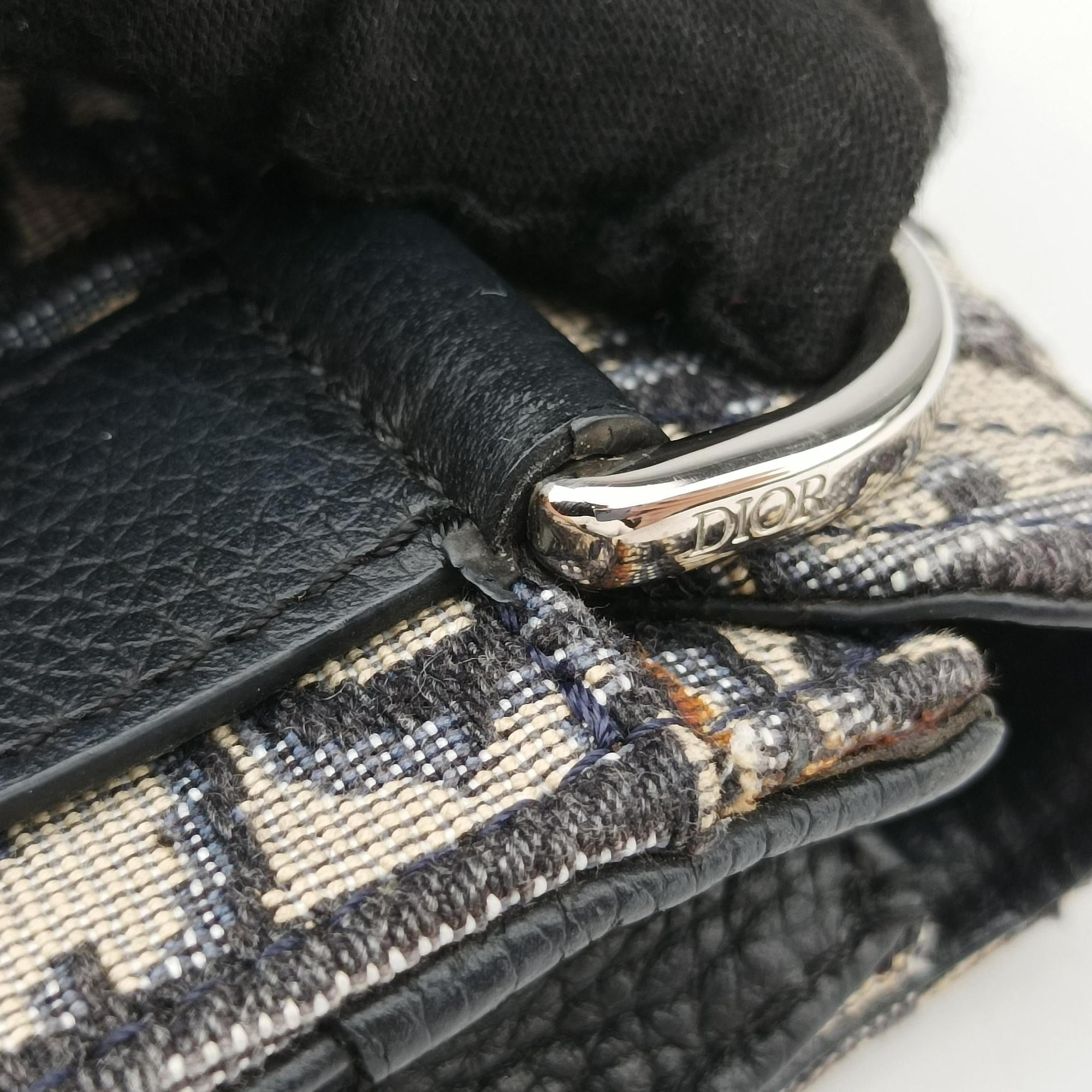 Pre-owned Christian Dior Saddle Pouch Navy×Black Jacquard  shoulderbag | stylenewstar