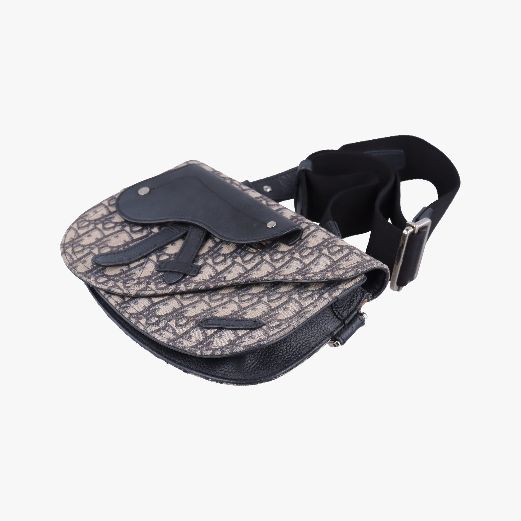 Pre-owned Christian Dior Saddle Pouch Navy×Black Jacquard  shoulderbag | stylenewstar