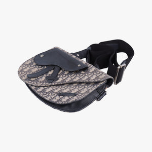 Pre-owned Christian Dior Saddle Pouch Navy×Black Jacquard  shoulderbag | stylenewstar