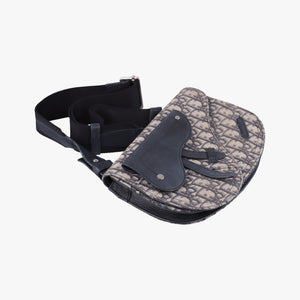 Pre-owned Christian Dior Saddle Pouch Navy×Black Jacquard  shoulderbag | stylenewstar