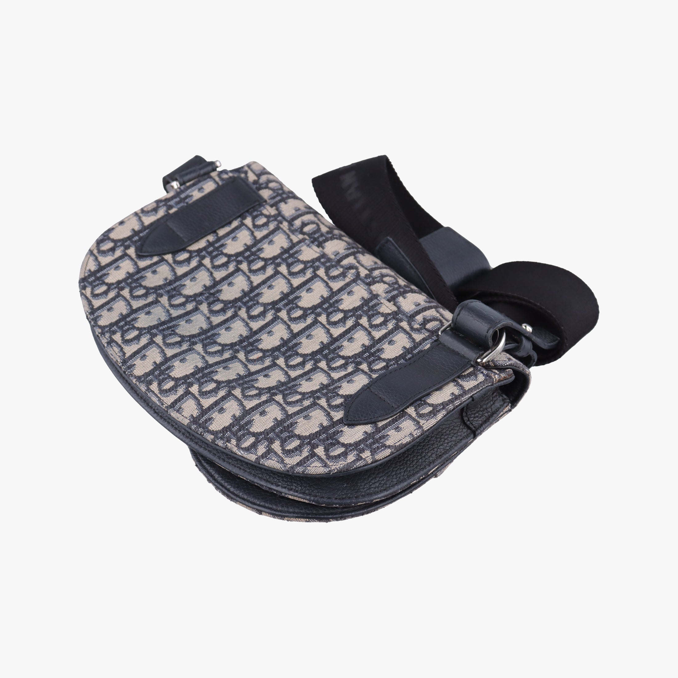 Pre-owned Christian Dior Saddle Pouch Navy×Black Jacquard  shoulderbag | stylenewstar