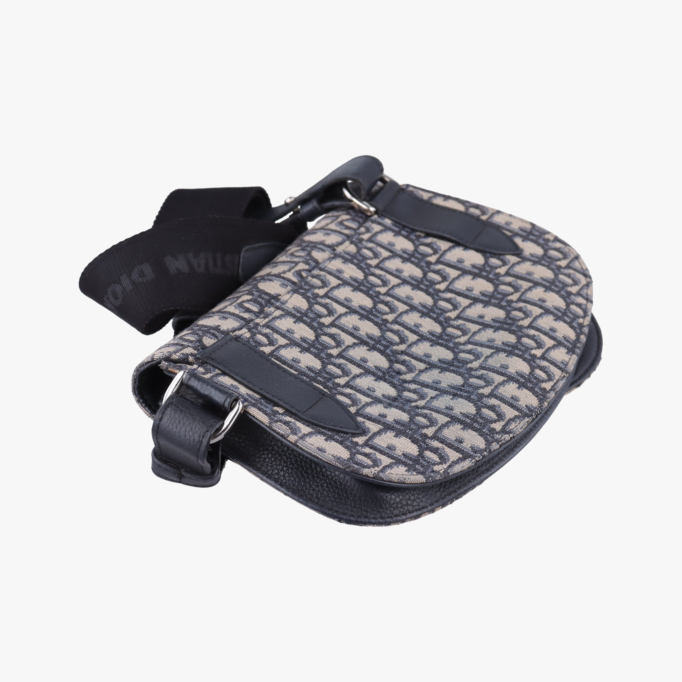 Pre-owned Christian Dior Saddle Pouch Navy×Black Jacquard  shoulderbag | stylenewstar