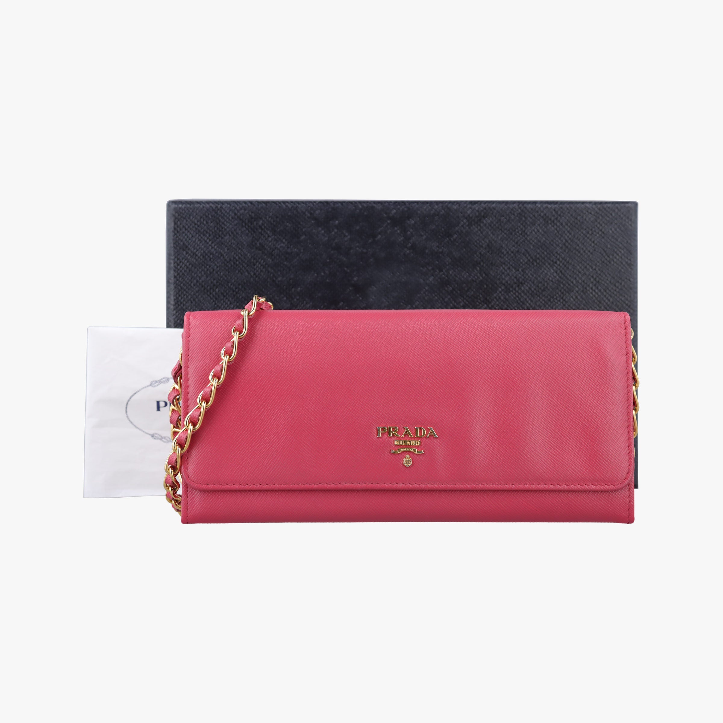 Pre-owned Prada Metal Wallet on Chain Cornflower Clutch Pink Saffiano leather 1MT290 shoulderbag | stylenewstar