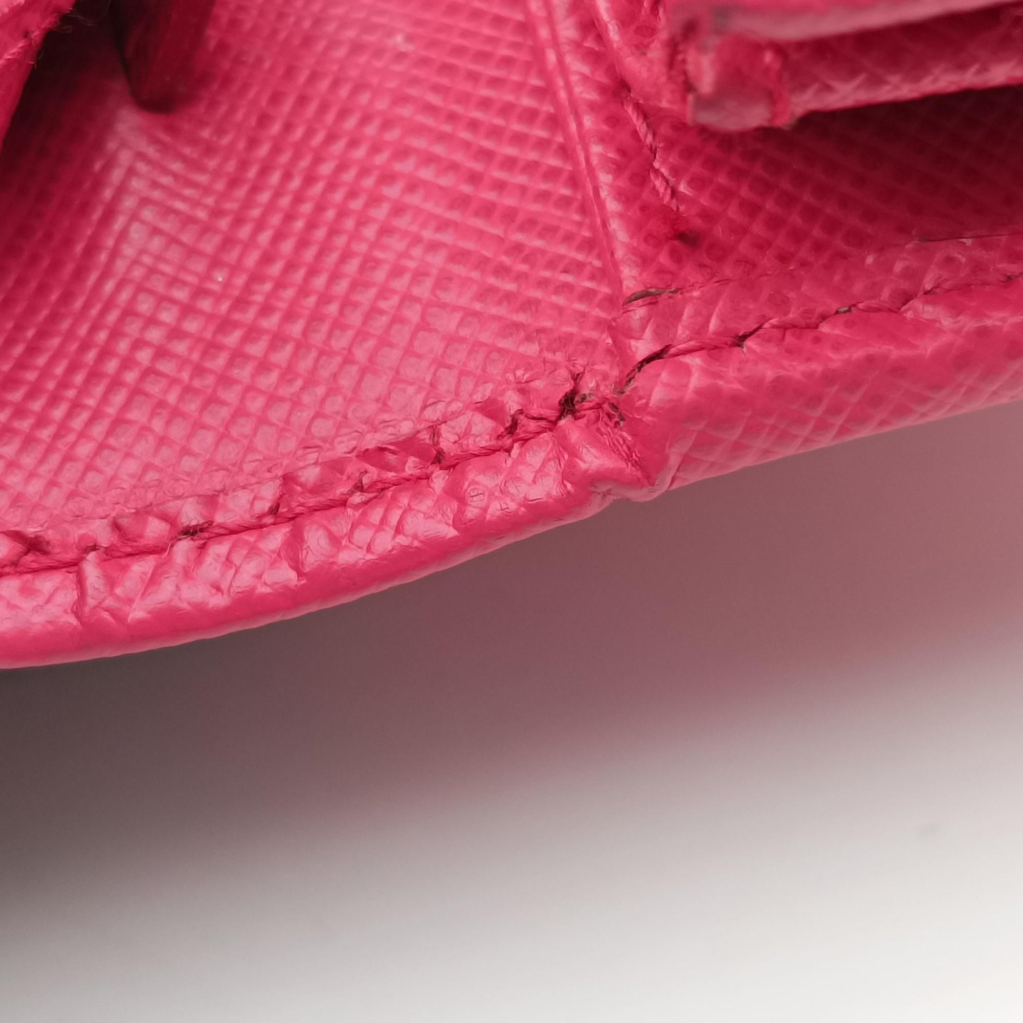 Pre-owned Prada Metal Wallet on Chain Cornflower Clutch Pink Saffiano leather 1MT290 shoulderbag | stylenewstar