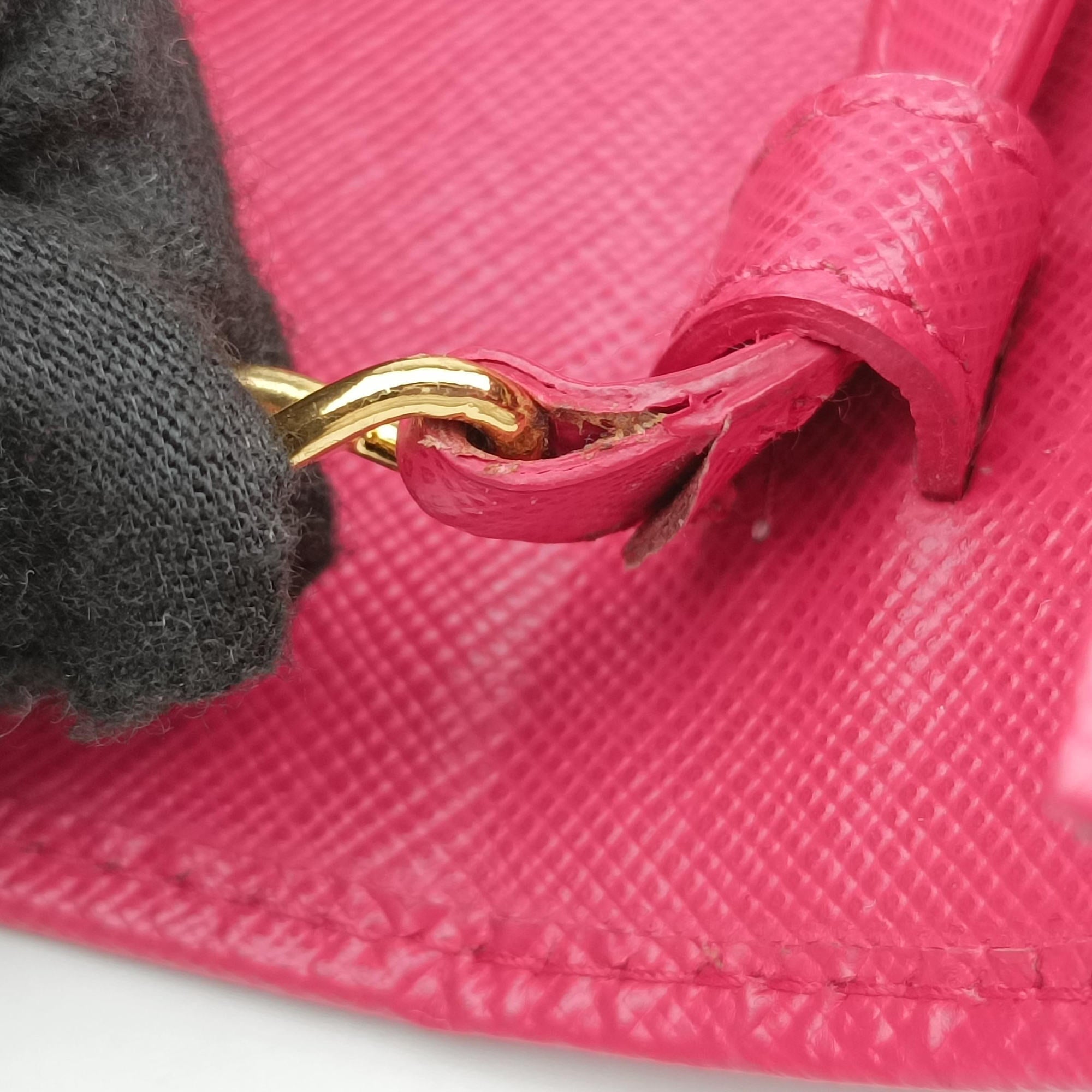 Pre-owned Prada Metal Wallet on Chain Cornflower Clutch Pink Saffiano leather 1MT290 shoulderbag | stylenewstar