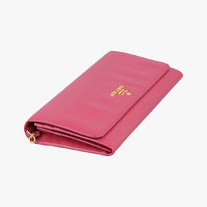 Pre-owned Prada Metal Wallet on Chain Cornflower Clutch Pink Saffiano leather 1MT290 shoulderbag | stylenewstar