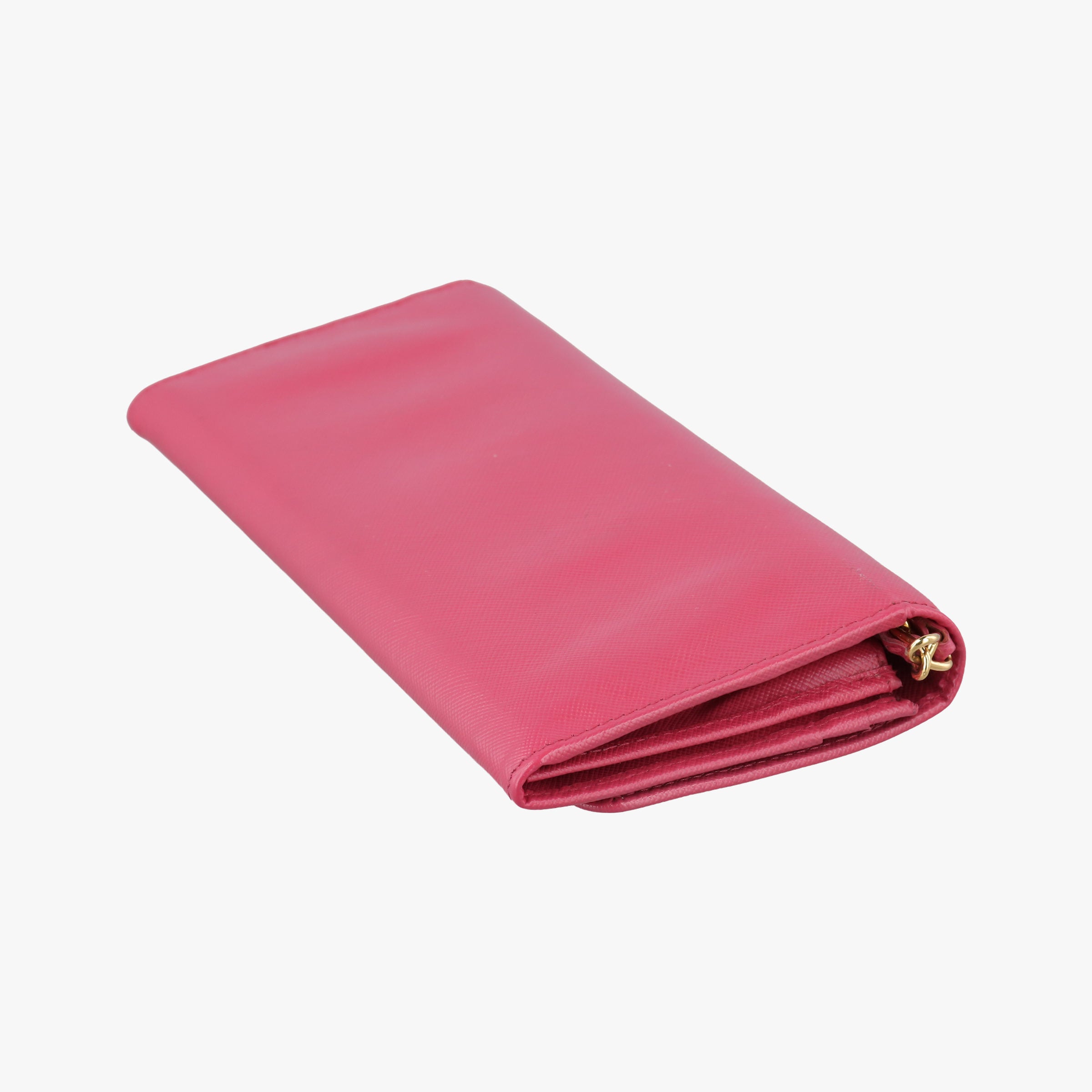 Pre-owned Prada Metal Wallet on Chain Cornflower Clutch Pink Saffiano leather 1MT290 shoulderbag | stylenewstar