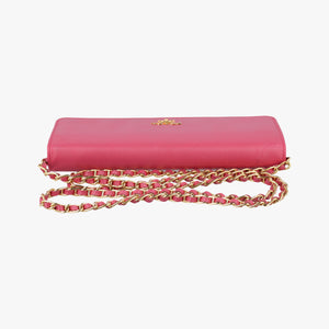 Pre-owned Prada Metal Wallet on Chain Cornflower Clutch Pink Saffiano leather 1MT290 shoulderbag | stylenewstar