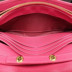 Pre-owned Prada Metal Wallet on Chain Cornflower Clutch Pink Saffiano leather 1MT290 shoulderbag | stylenewstar