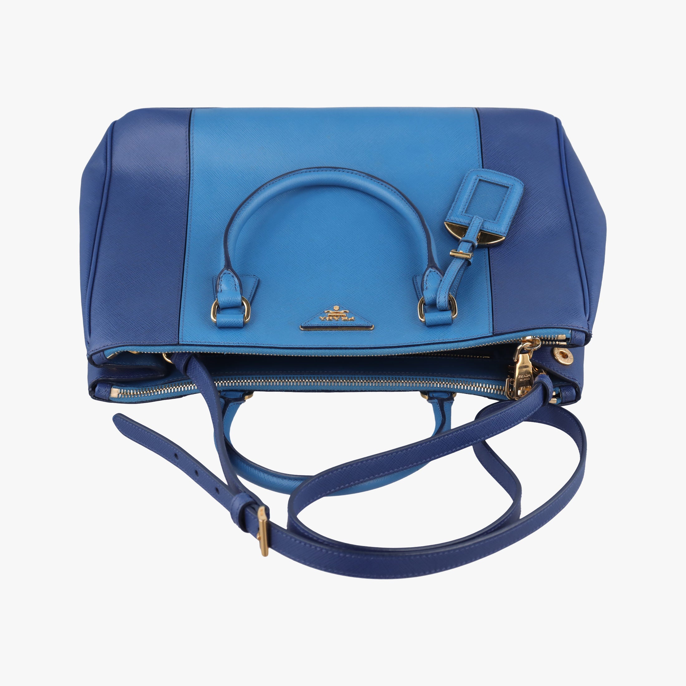 Secondhand Prada Galleria Blue×Navy SAFFIANO Leather B2274C shoulderbag | stylenewstar
