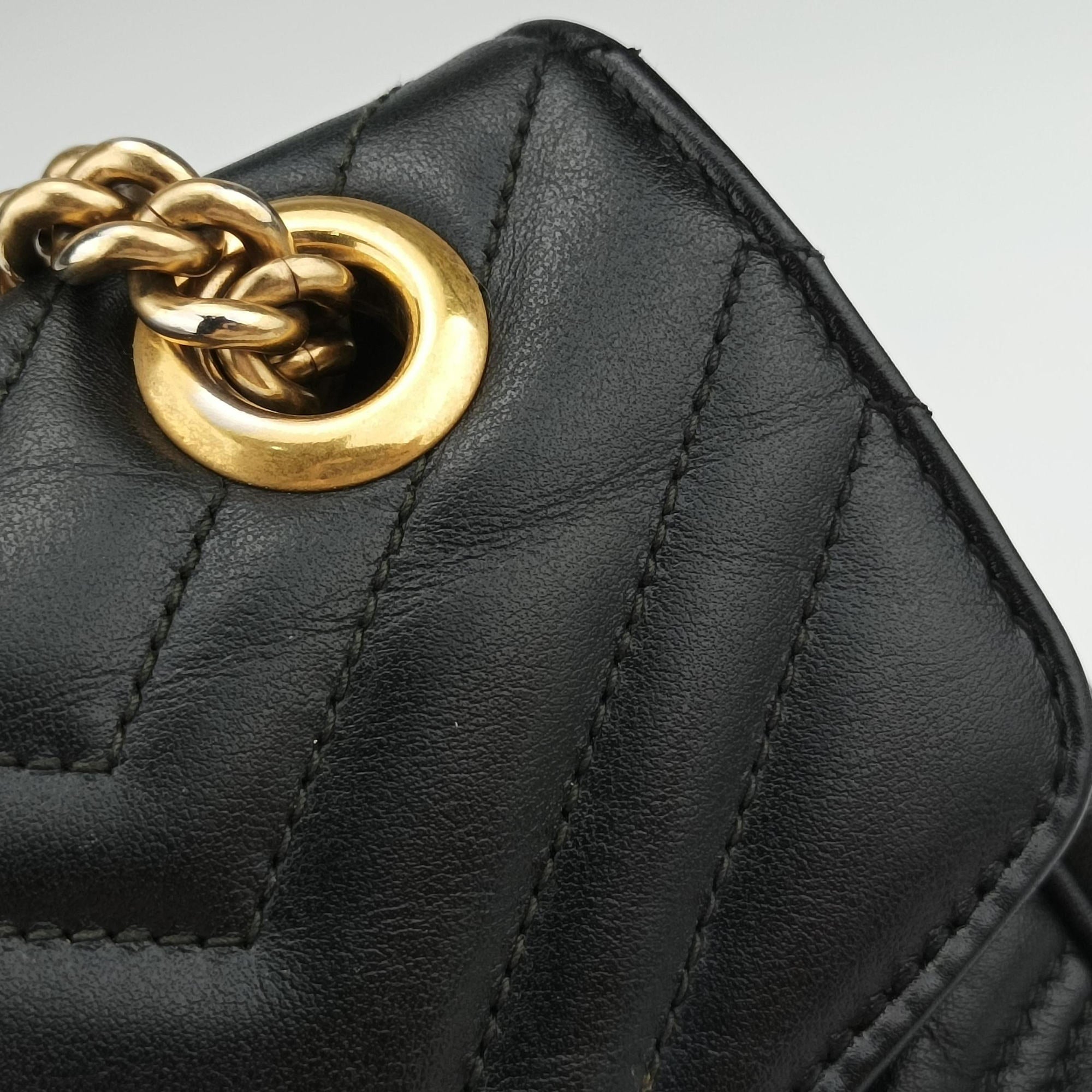 Pre-owned Gucci GG Marmont Black Leather 443497 shoulderbag | stylenewstar
