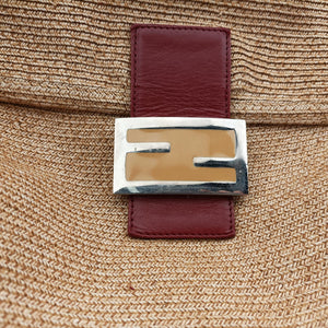 Pre-owned Fendi Mamma Baguette Beige × Burgundy Raffia × Leather 8BR001 shoulderbag | stylenewstar