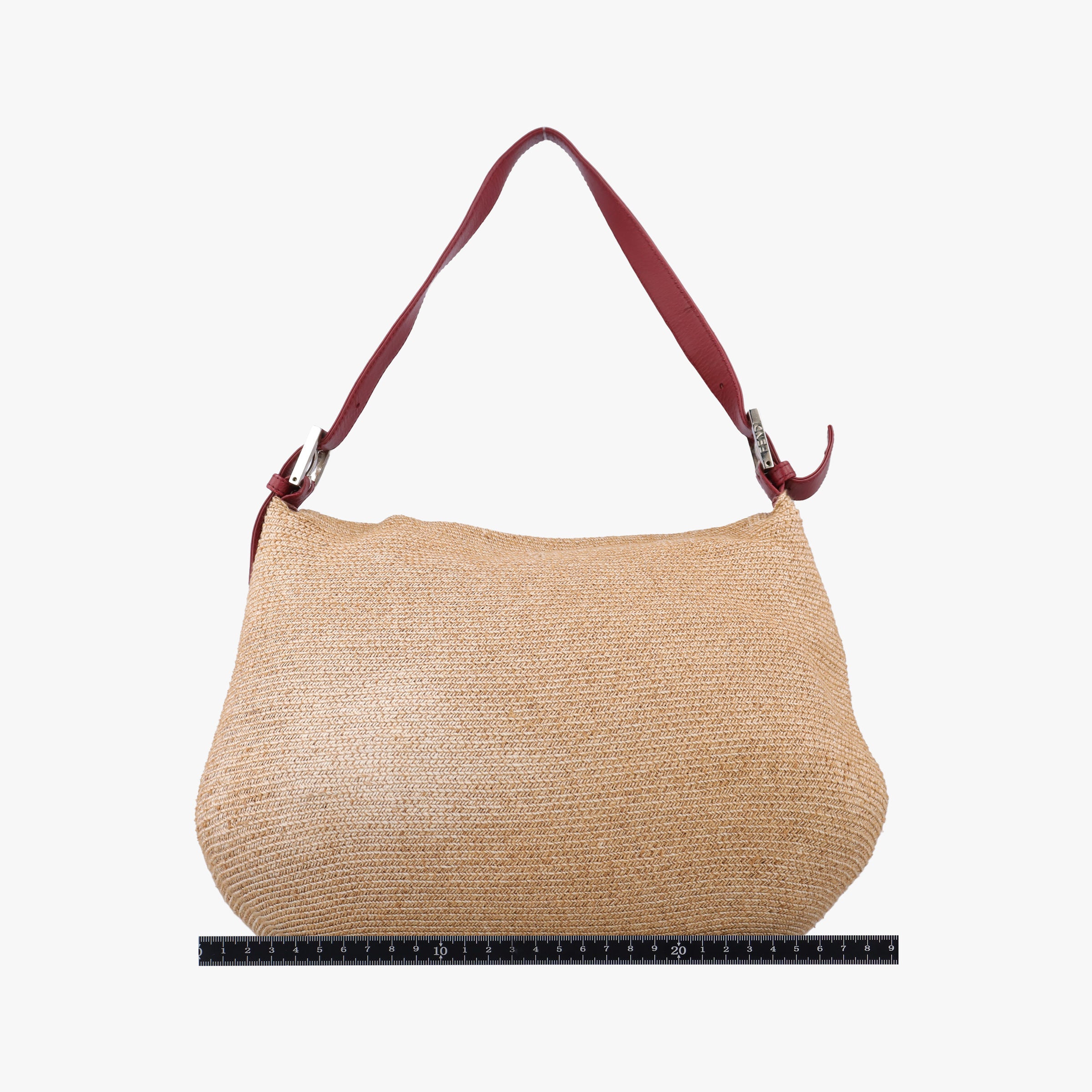 Pre-owned Fendi Mamma Baguette Beige × Burgundy Raffia × Leather 8BR001 shoulderbag | stylenewstar