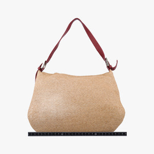 Pre-owned Fendi Mamma Baguette Beige × Burgundy Raffia × Leather 8BR001 shoulderbag | stylenewstar