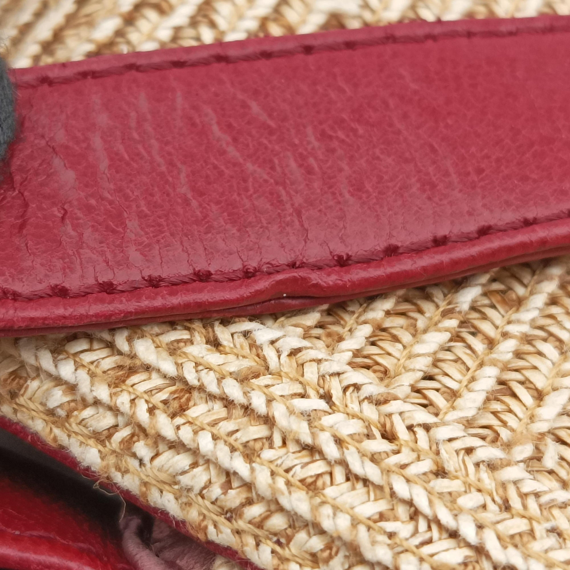 Pre-owned Fendi Mamma Baguette Beige × Burgundy Raffia × Leather 8BR001 shoulderbag | stylenewstar