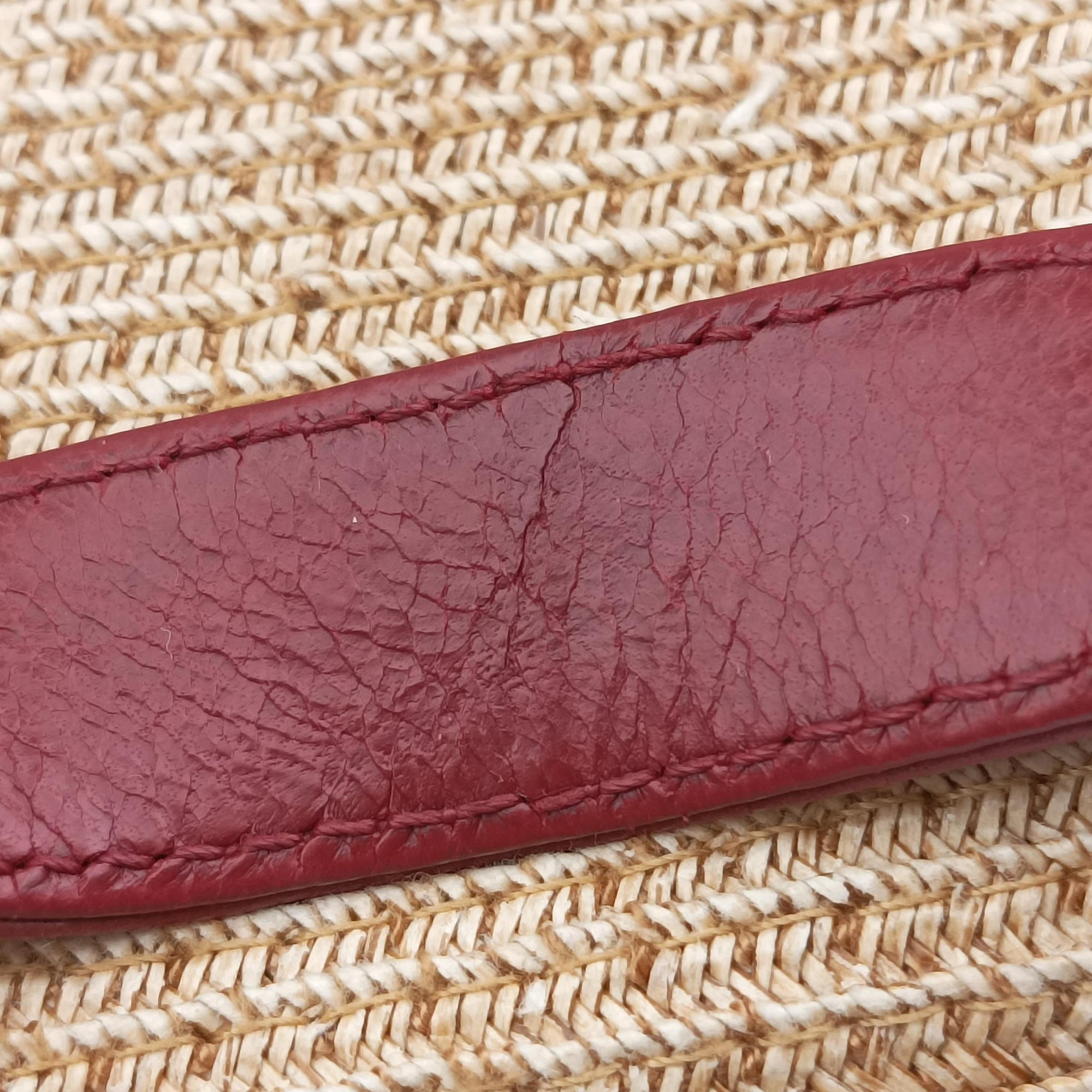 Pre-owned Fendi Mamma Baguette Beige × Burgundy Raffia × Leather 8BR001 shoulderbag | stylenewstar